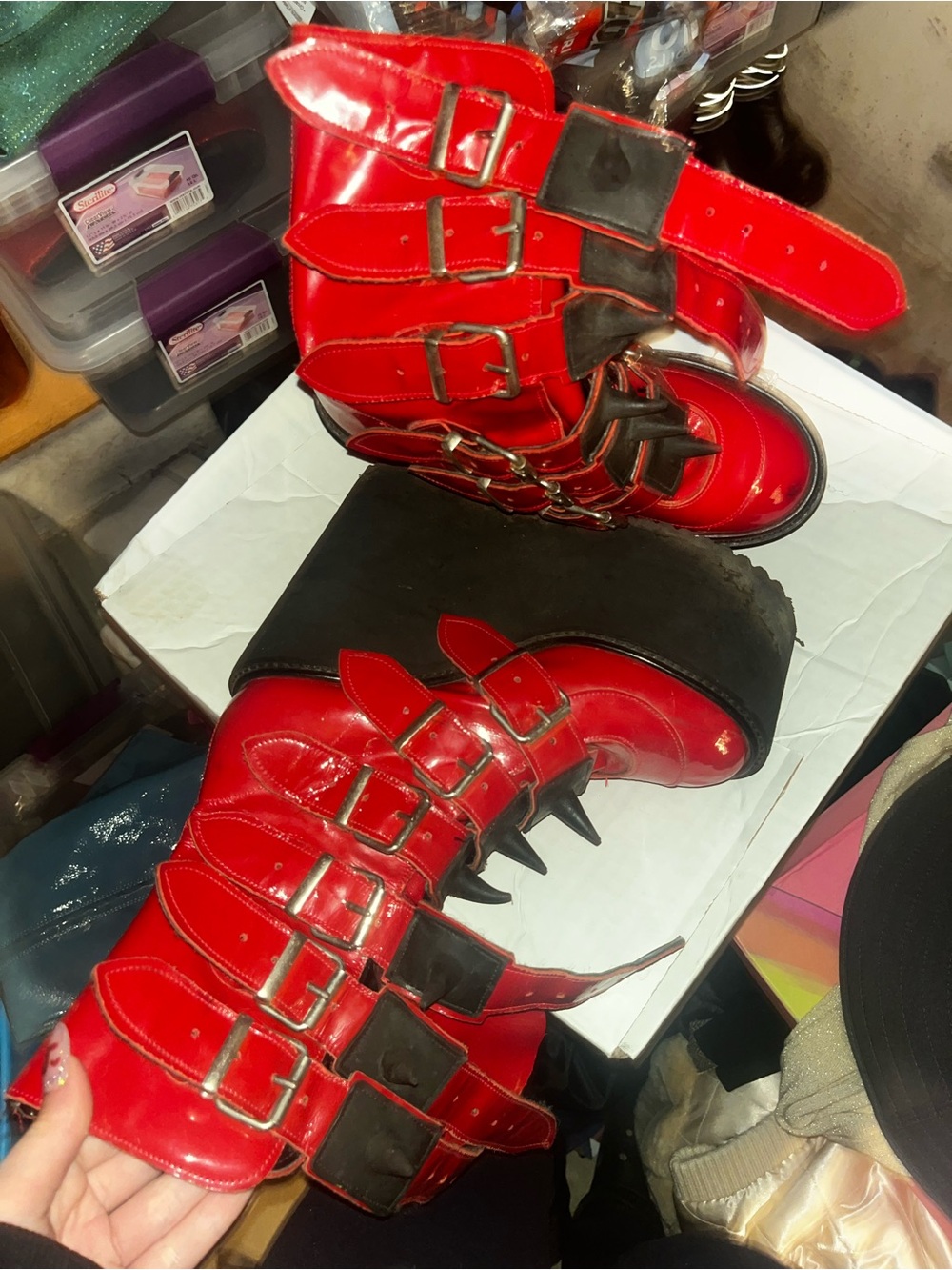 Red YRU Dune Spike Platform Boots